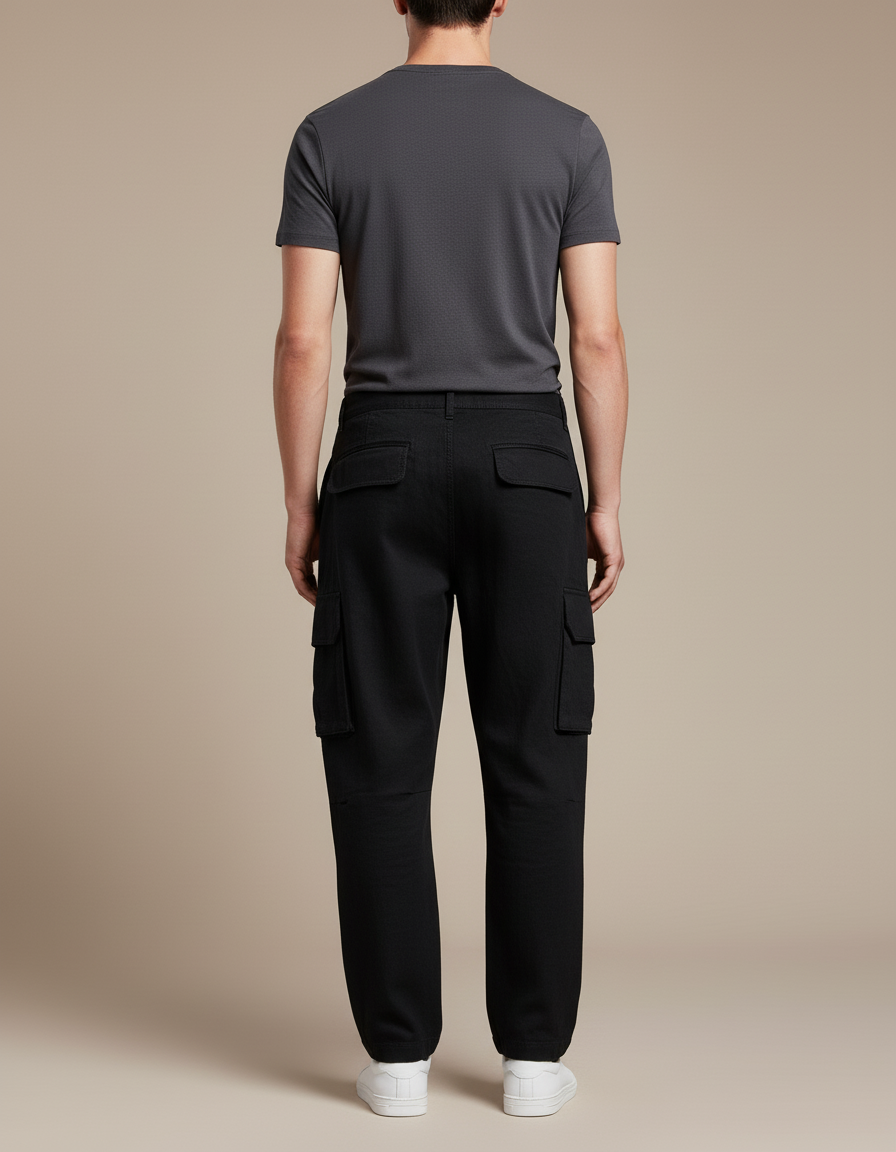Pantalon Baggy Noir Coton Cargo Ample Décontracté Homme - Toile - vue 2