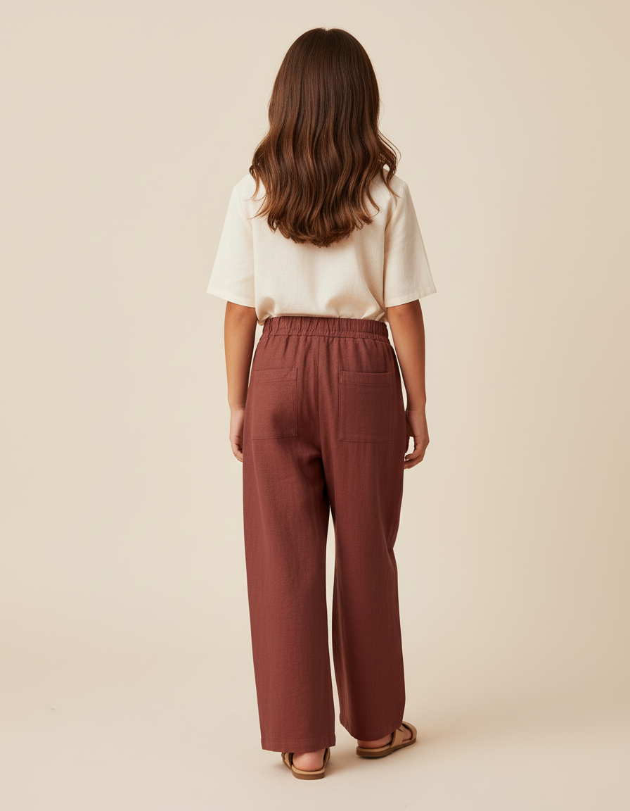 Pantalon Baggy Marron Ample Lin Fille Décontracté - vue 2