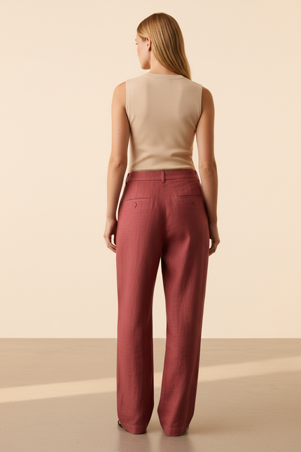 Pantalon Baggy Rouge Étoile Ample Décontracté Fluide - Lin - vue 2