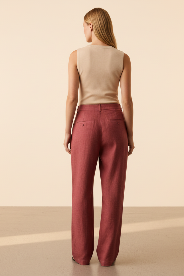 Pantalon Baggy Rouge Étoile Ample Décontracté Fluide - Lin - vue 2