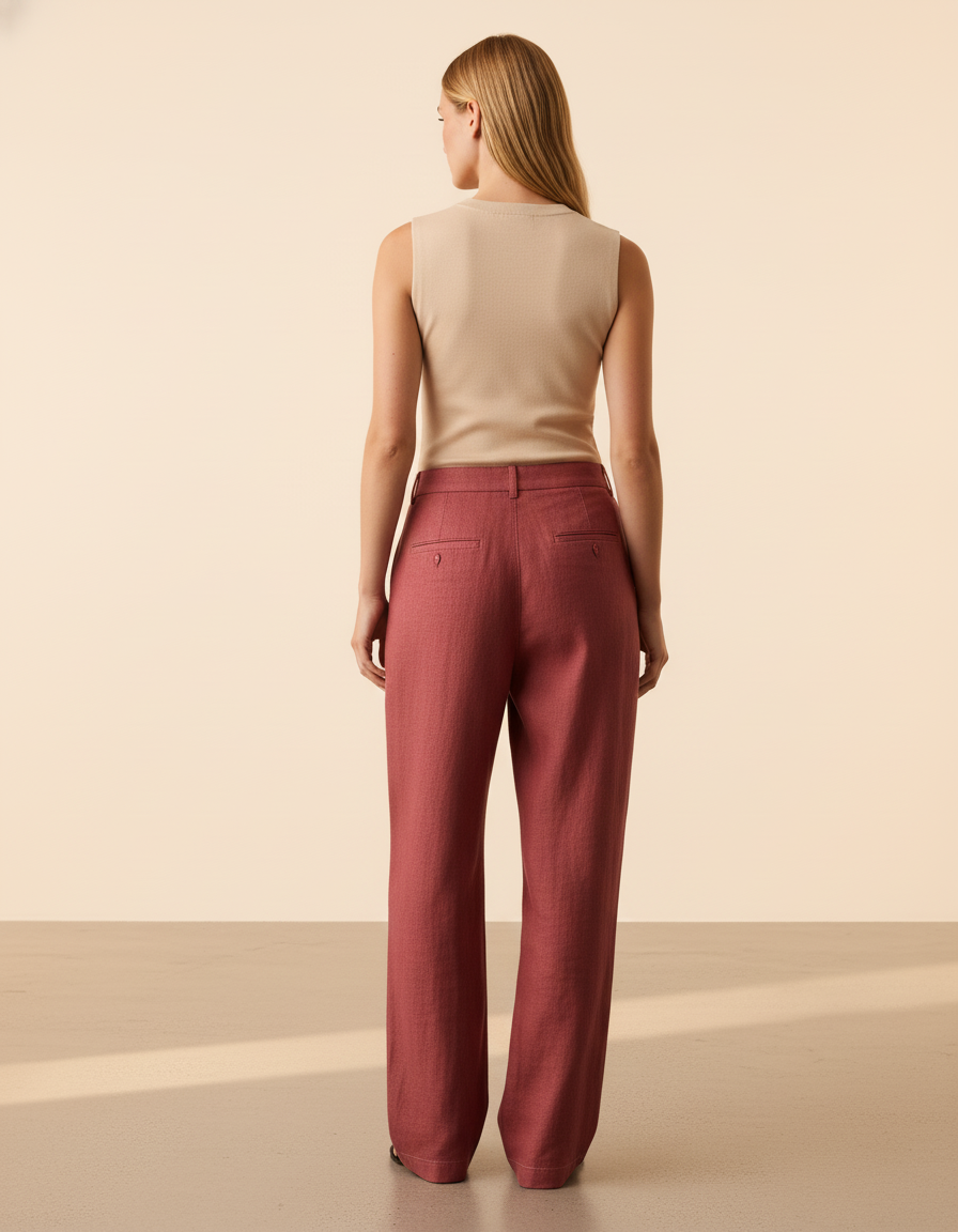 Pantalon Baggy Rouge Étoile Ample Décontracté Fluide - Lin - vue 2