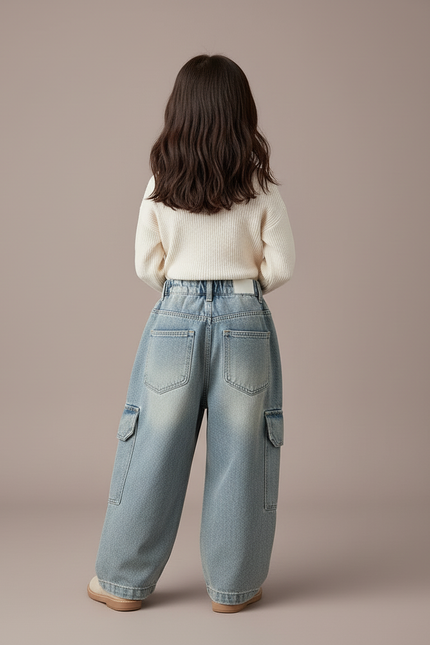 Pantalon Baggy Jean Bleu Ample Cargo Enfant - vue 2