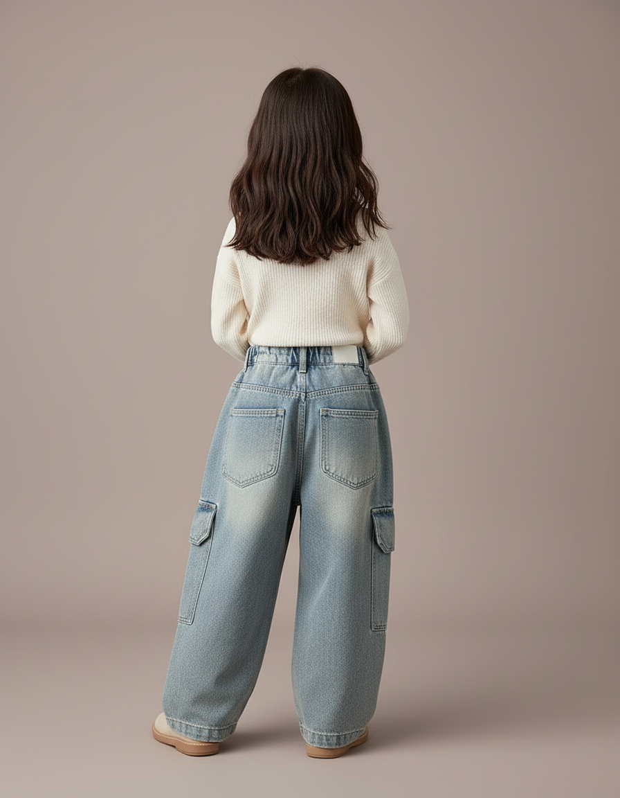 Pantalon Baggy Jean Bleu Ample Cargo Enfant - vue 2
