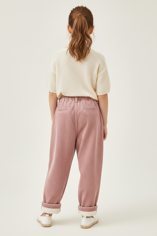 Pantalon Baggy Rose Velours Côtelé Ample Doublé Hiver - Cordé - vue 2