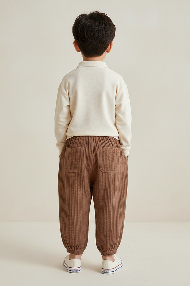 Pantalon Baggy Marron Côtelé Ample Enfant Coton - Cordé - vue 2