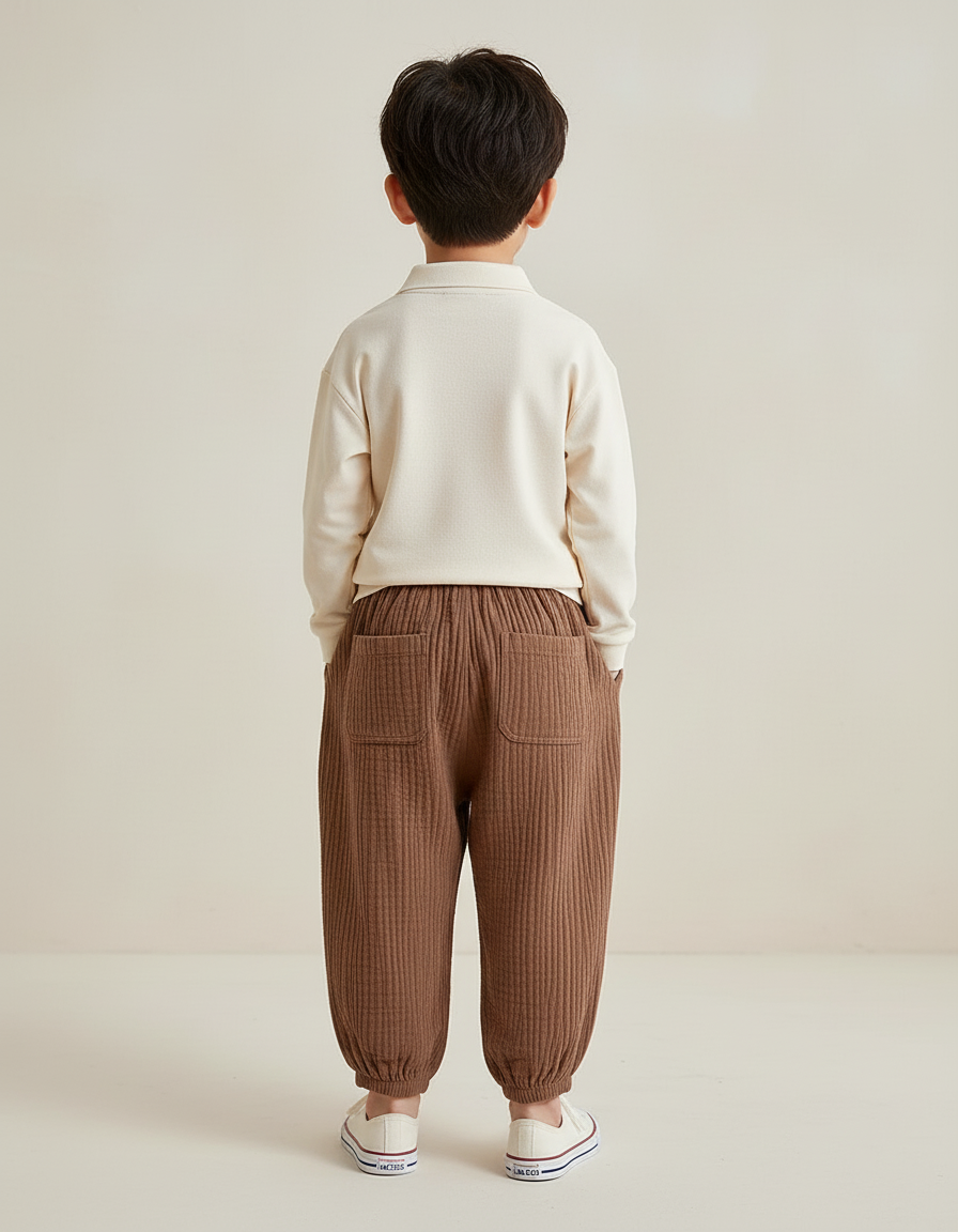 Pantalon Baggy Marron Côtelé Ample Enfant Coton - Cordé - vue 2
