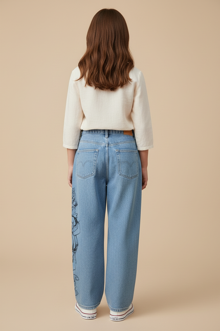 Pantalon Baggy Jean Clair Imprimé Anime Ample Unisexe - Bleu - vue 2
