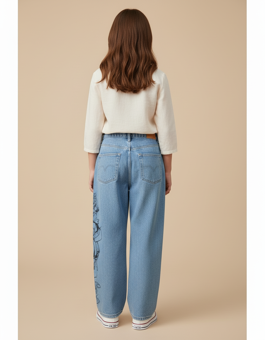 Pantalon Baggy Jean Clair Imprimé Anime Ample Unisexe - Bleu - vue 2