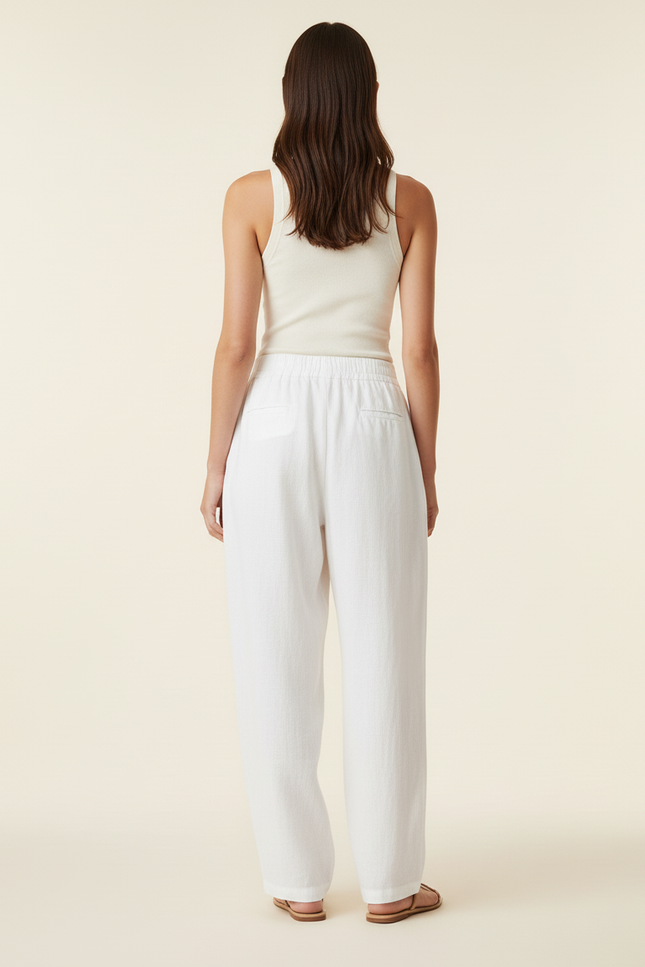 Pantalon Baggy Blanc Lin Ample Décontracté Élégant - vue 2
