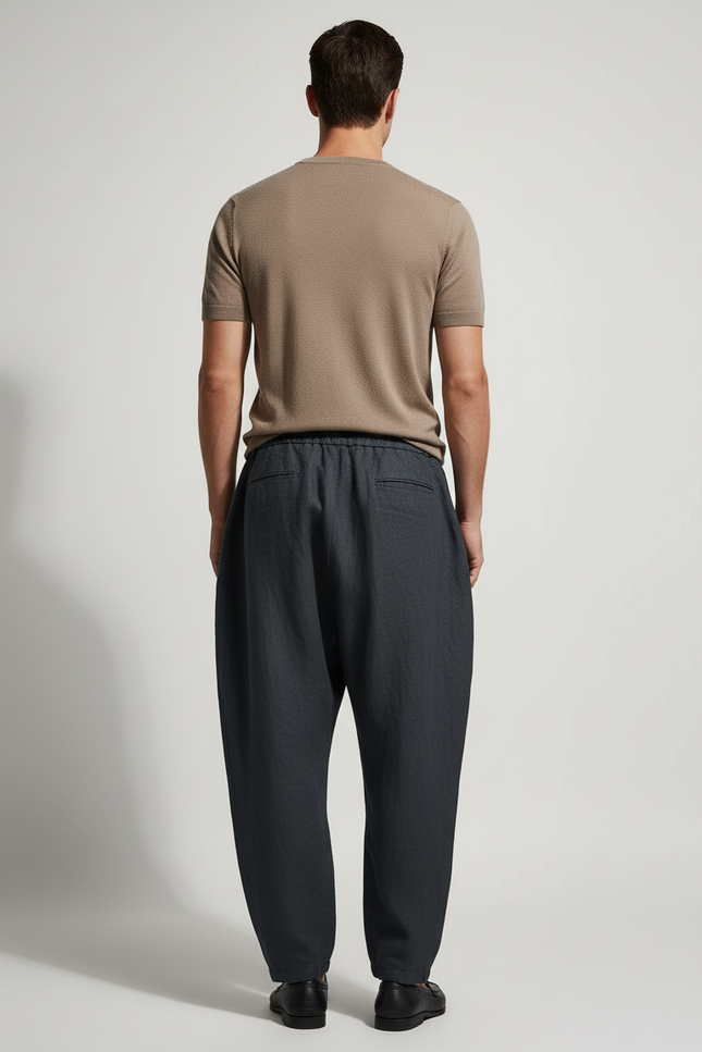 Pantalon Baggy Anthracite Lin Ample Décontracté Homme - Gris - vue 2