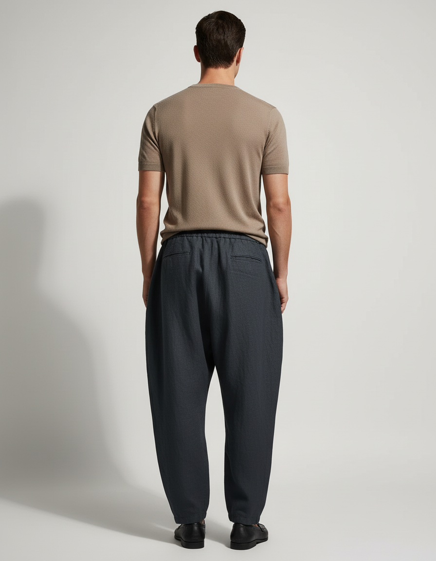 Pantalon Baggy Anthracite Lin Ample Décontracté Homme - Gris - vue 2