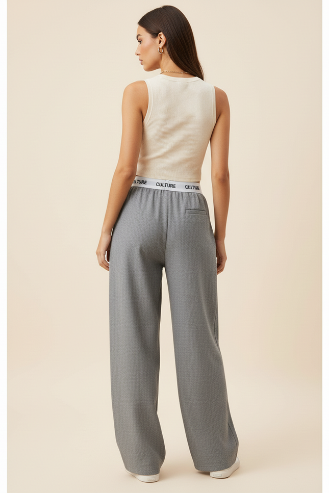 Pantalon Baggy Gris Ample Taille Haute Décontracté - Maille - vue 2