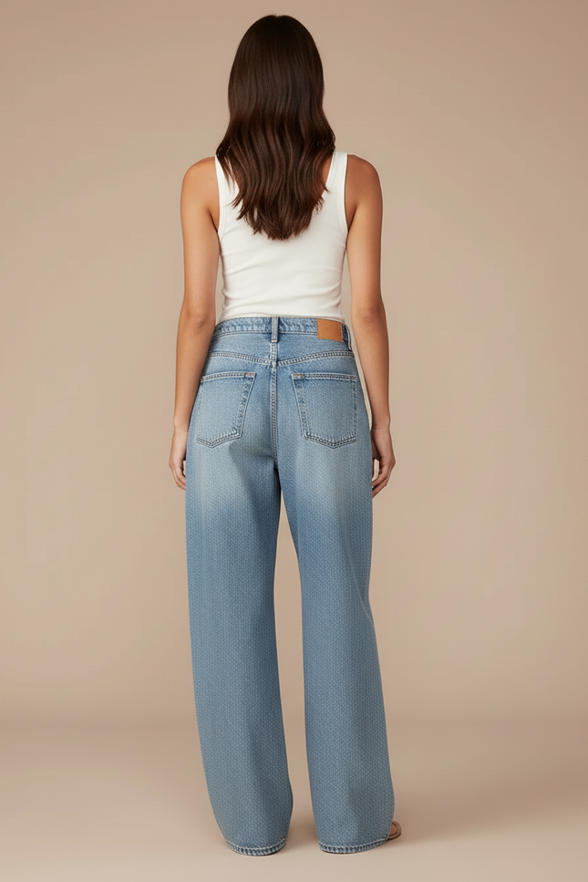 Pantalon Baggy Jean Bleu Ample Taille Haute - vue 2