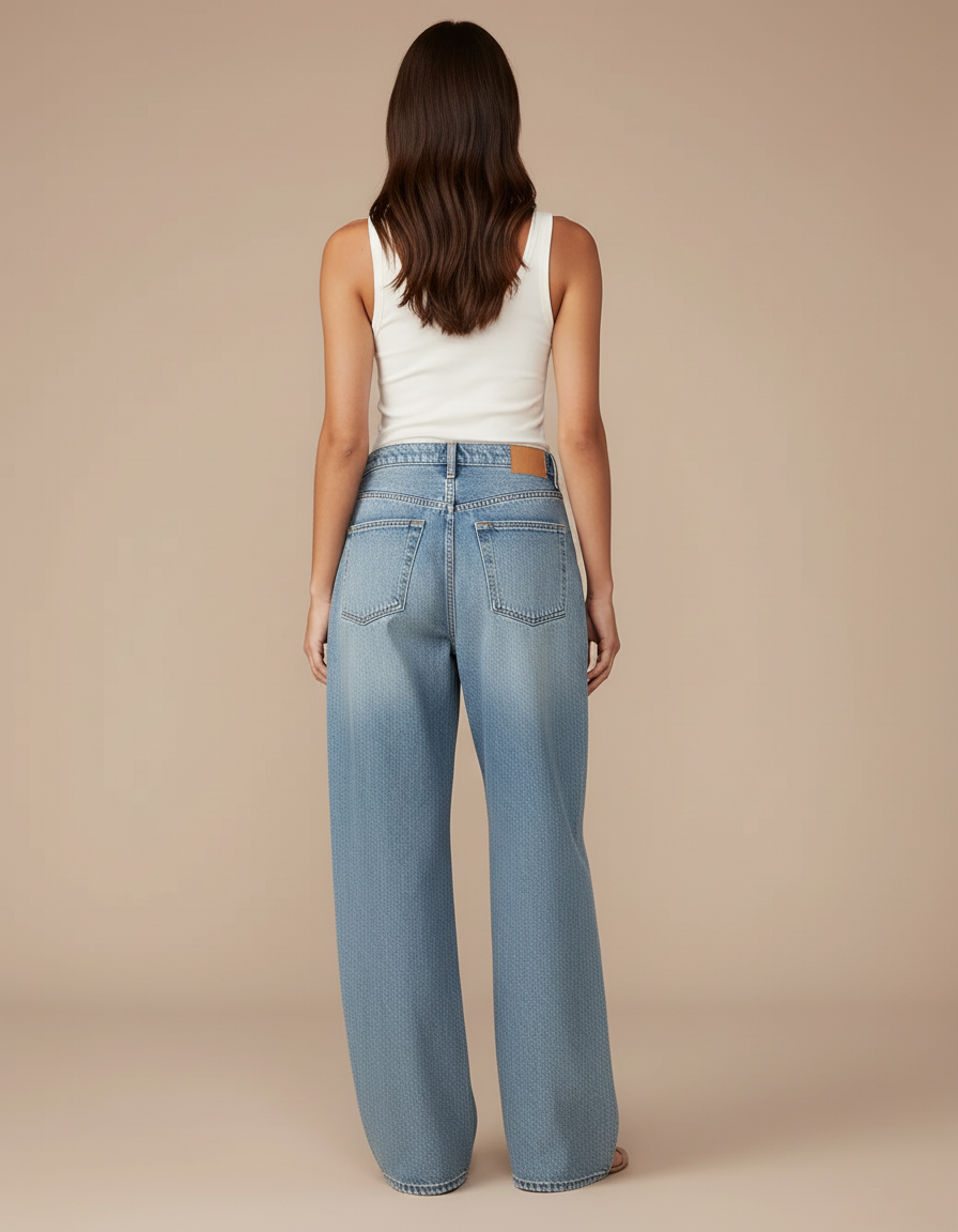 Pantalon Baggy Jean Bleu Ample Taille Haute - vue 2