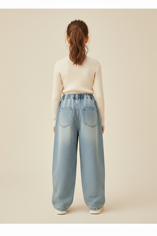Pantalon Baggy Denim Bleu Brodé Chiens Ample Fille - Jean - vue 2