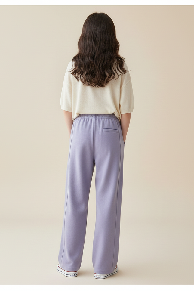 Pantalon Baggy Lilas Ample Droit Cordon Fille - Violet Molleton - vue 2