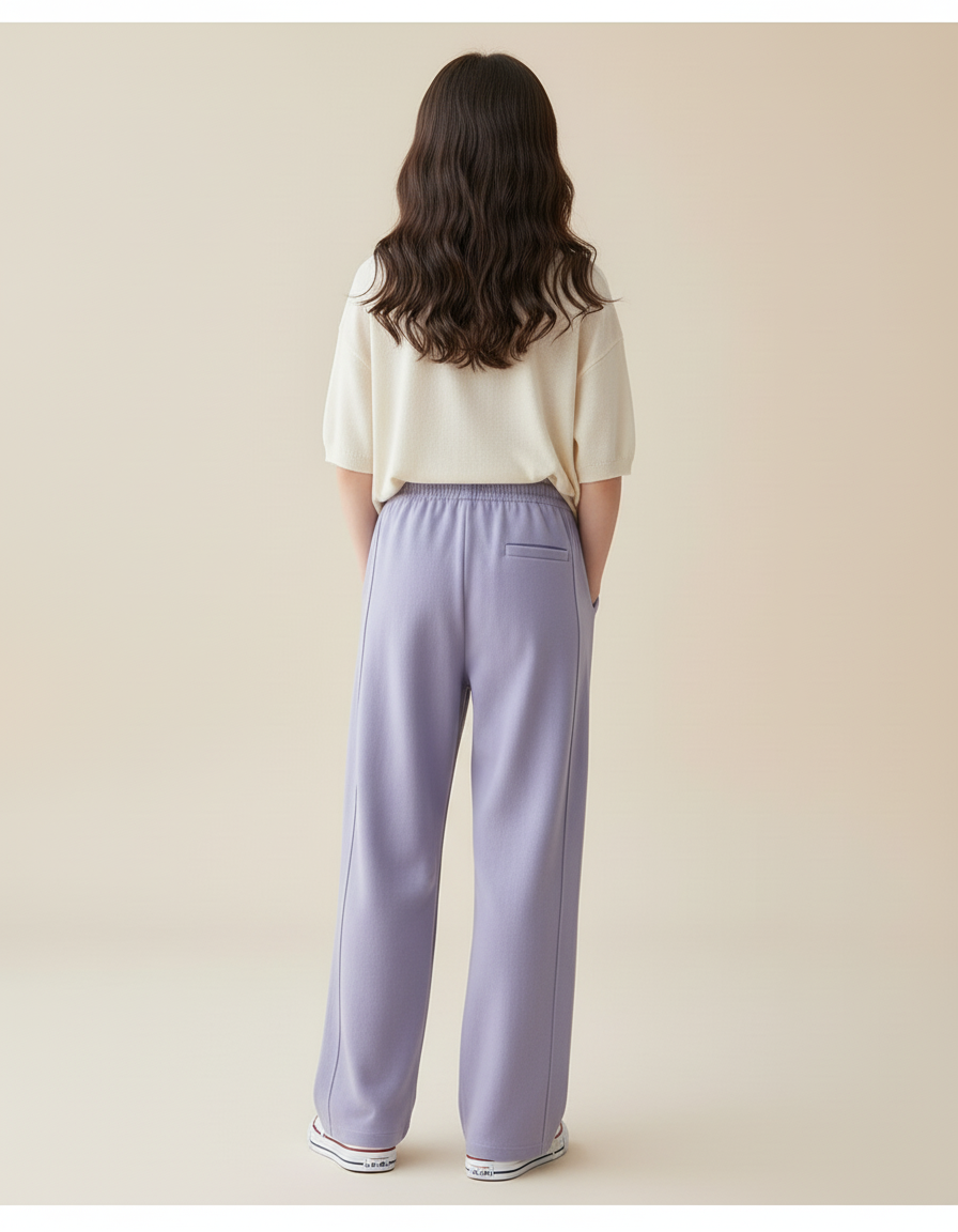 Pantalon Baggy Lilas Ample Droit Cordon Fille - Violet Molleton - vue 2