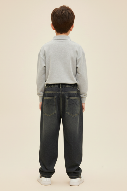 Pantalon Baggy Jean Délavé Ample Noir Garçon - vue 2