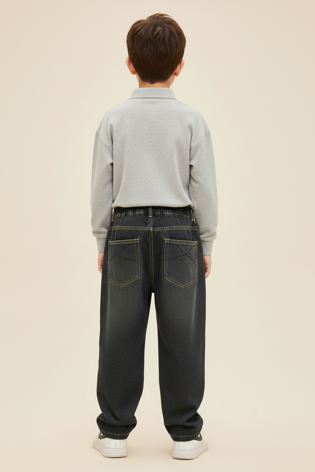 Pantalon Baggy Jean Délavé Ample Noir Garçon - vue 2