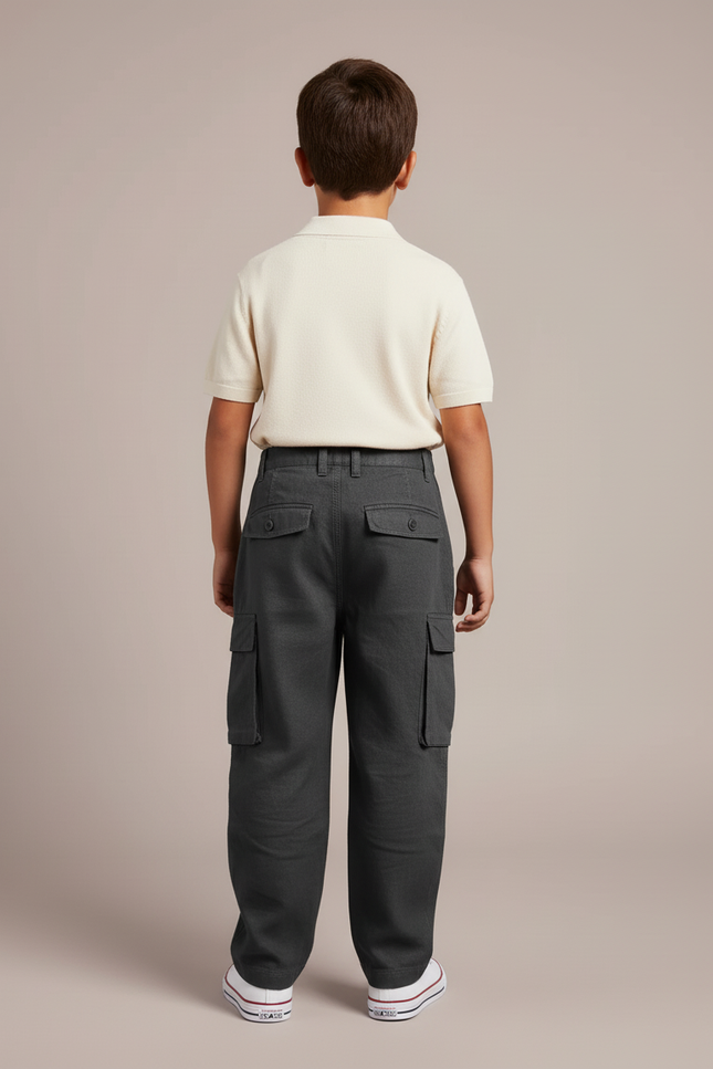 Pantalon Baggy Gris Cargo Ample Garçon Décontracté - Lin - vue 2