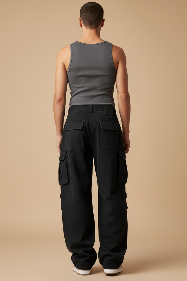Pantalon Baggy Noir Cargo Ample Multi-Poches Homme - Toile - vue 2