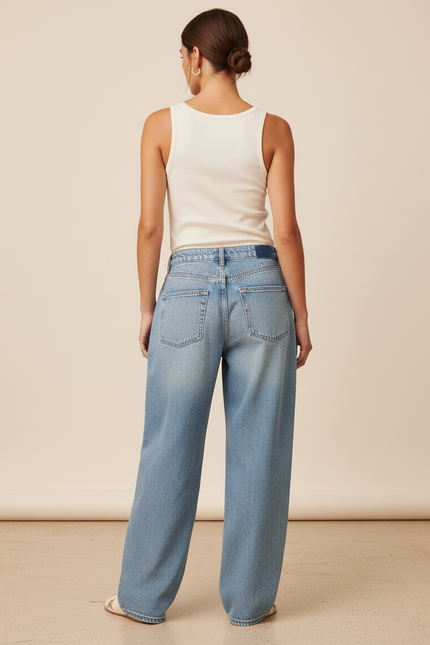 Pantalon Baggy Jean Bleu Décontracté Ample Femme - vue 2