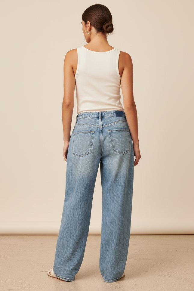 Pantalon Baggy Jean Bleu Décontracté Ample Femme - vue 2