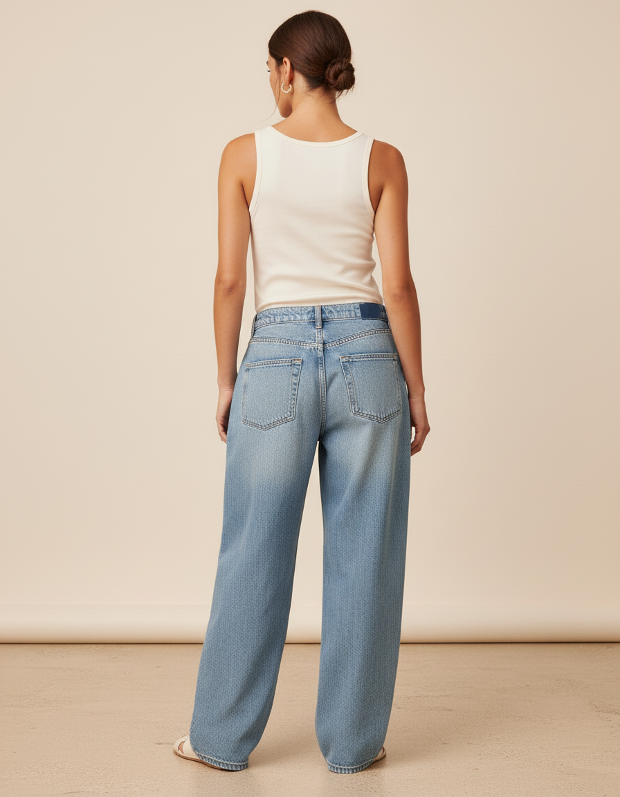 Pantalon Baggy Jean Bleu Décontracté Ample Femme - vue 2