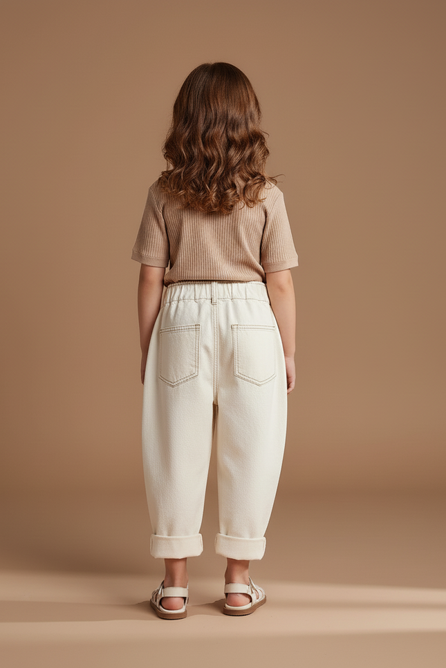 Pantalon Baggy Crème Ample Coton Enfant - Beige - vue 2