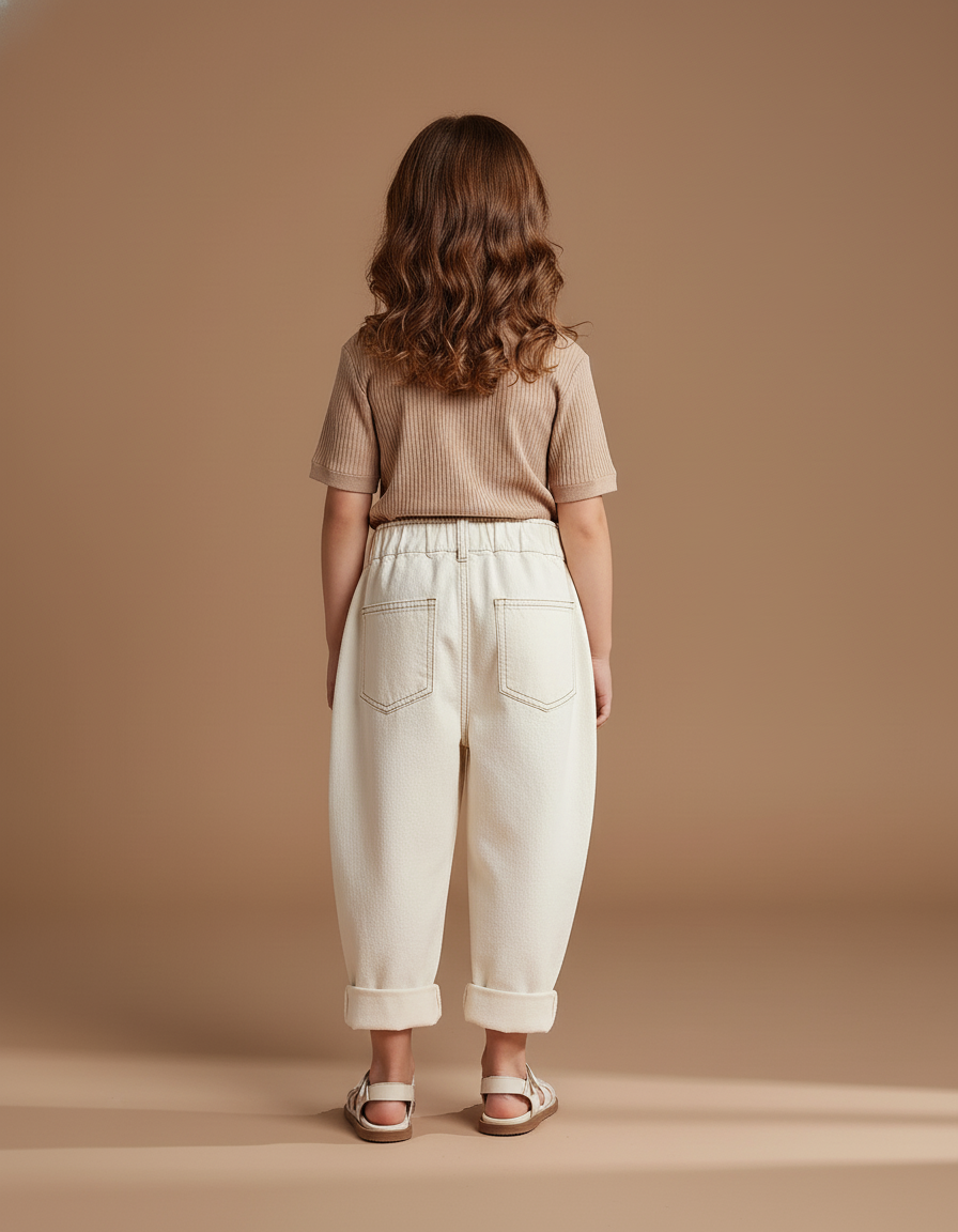 Pantalon Baggy Crème Ample Coton Enfant - Beige - vue 2
