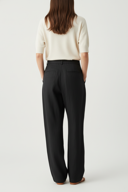 Pantalon Baggy Noir Lin Fluide Élégant Femme - vue 2