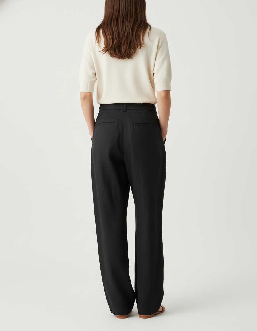 Pantalon Baggy Noir Lin Fluide Élégant Femme - vue 2