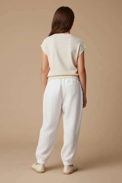 Pantalon Baggy Blanc Lin Ample Confortable Enfant - vue 2