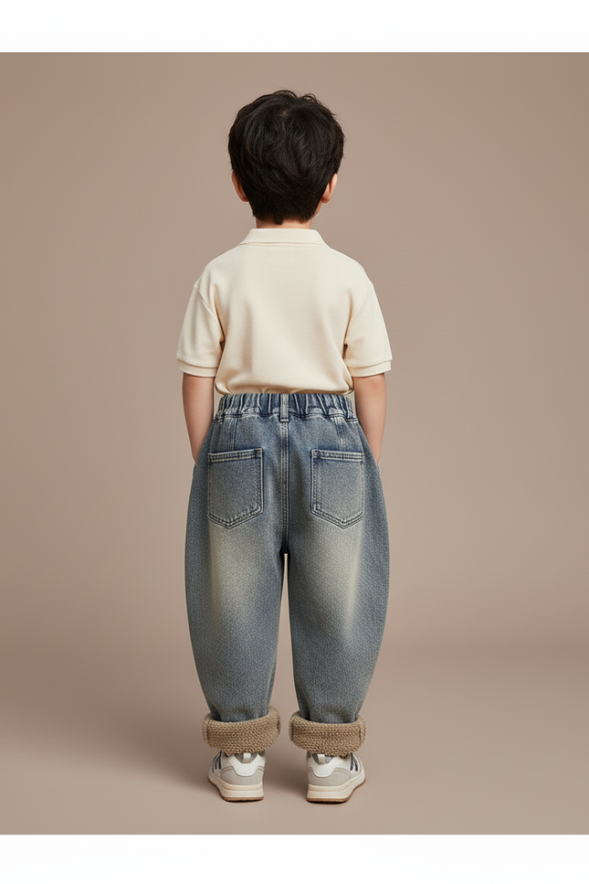 Pantalon Baggy Jean Ample Doublé Chaud Hiver Garçon - Bleu - vue 2