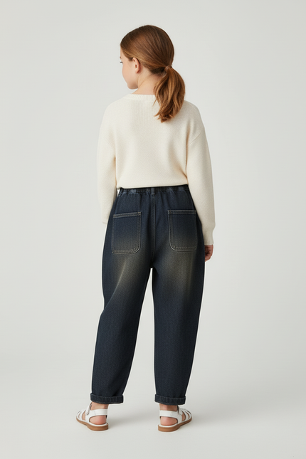 Pantalon Baggy Denim Ample Décontracté Enfant Élastique - Marine Jean - vue 2