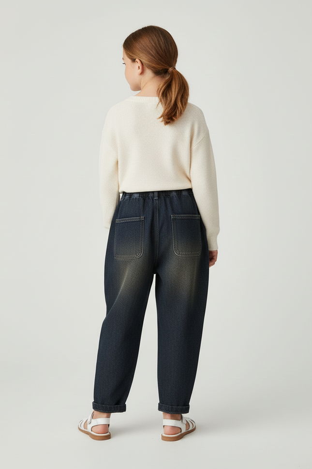 Pantalon Baggy Denim Ample Décontracté Enfant Élastique - Marine Jean - vue 2