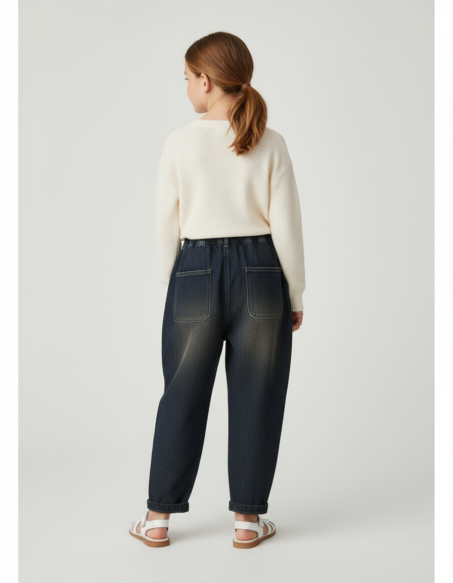Pantalon Baggy Denim Ample Décontracté Enfant Élastique - Marine Jean - vue 2
