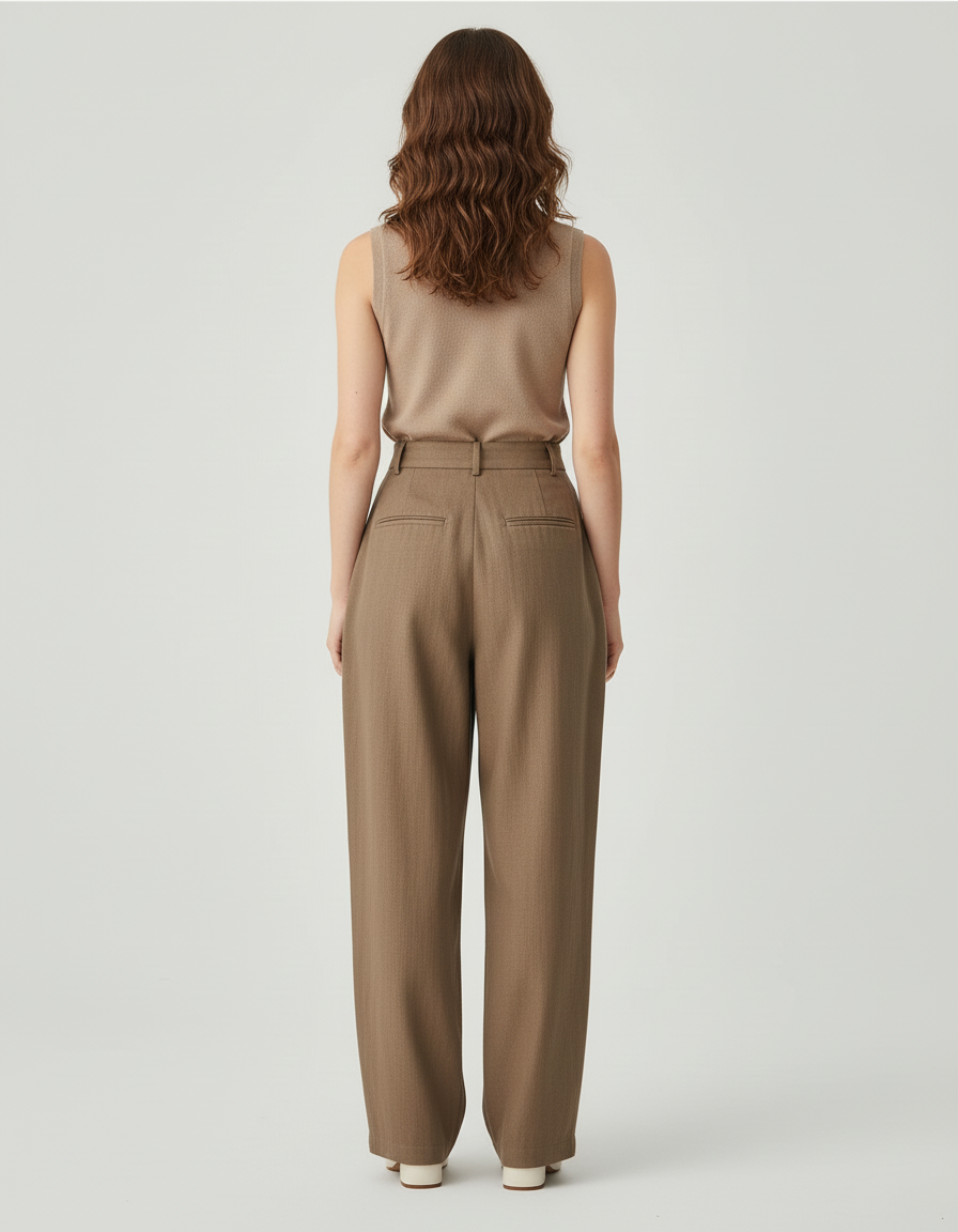 Pantalon Baggy Marron Ample Plissé Taille Haute Femme - Kaki Lin - vue 2