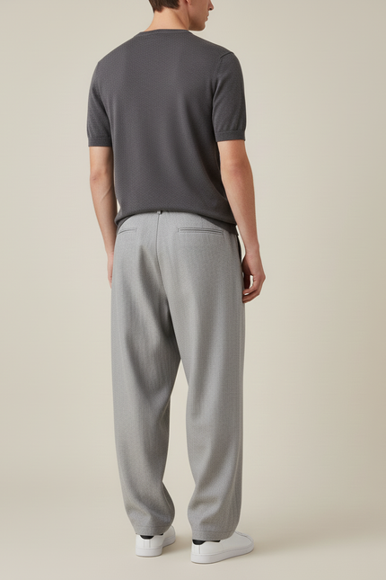 Pantalon Baggy Gris Ample Plissé Décontracté - Gabardine - vue 2