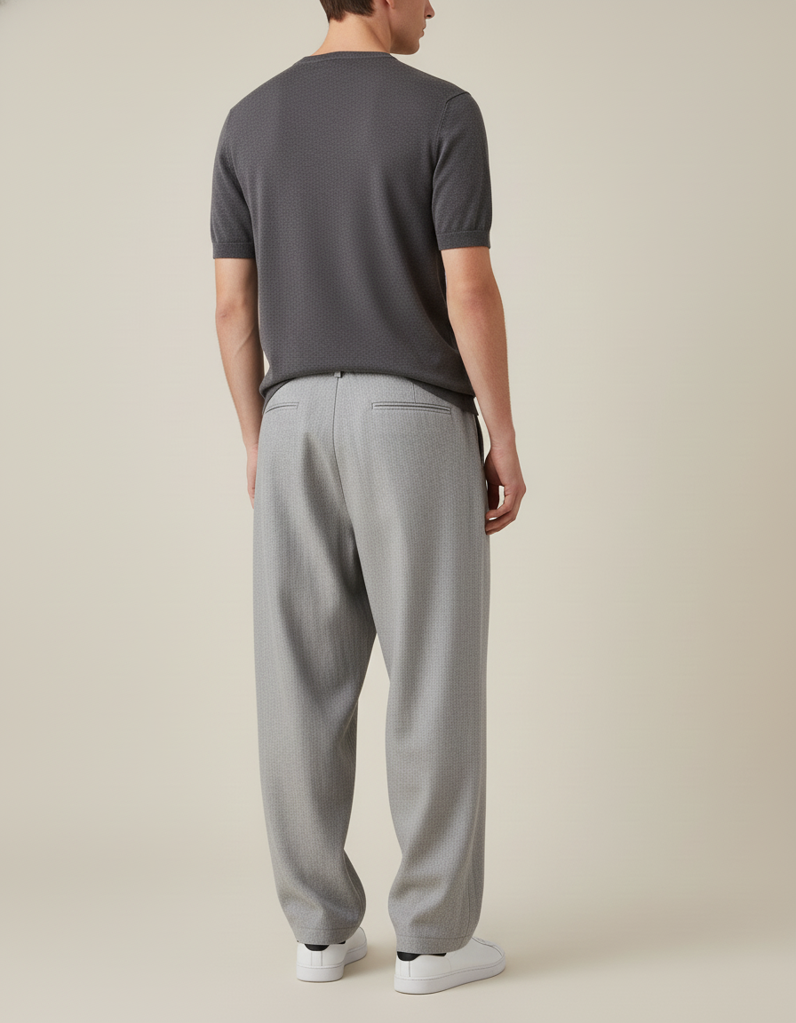 Pantalon Baggy Gris Ample Plissé Décontracté - Gabardine - vue 2