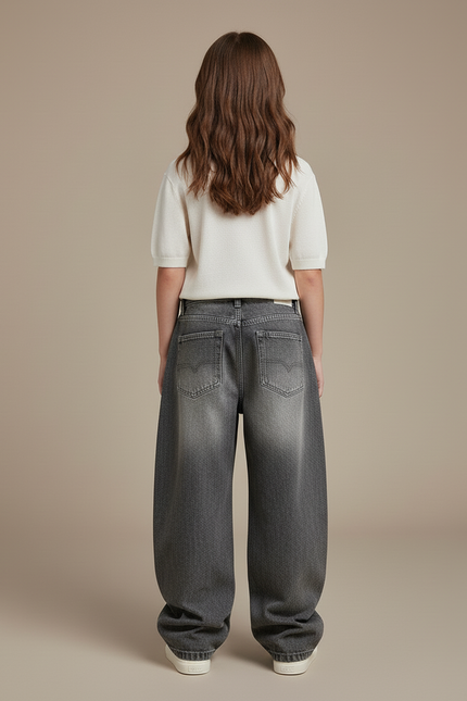 Pantalon Baggy Gris Jean Ample Imprimé Streetwear Enfant - vue 2