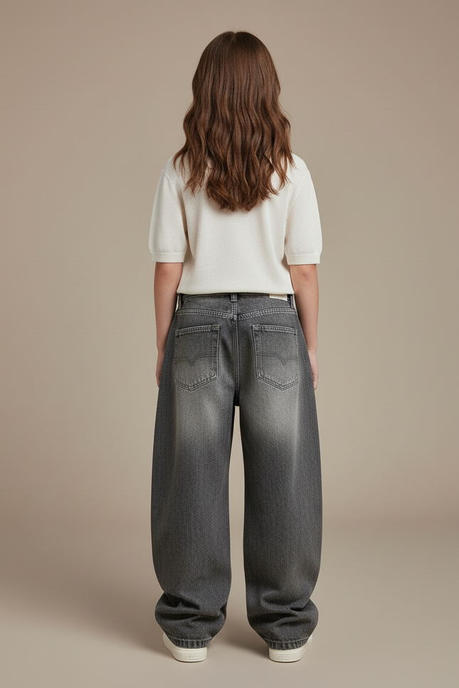 Pantalon Baggy Gris Jean Ample Imprimé Streetwear Enfant - vue 2