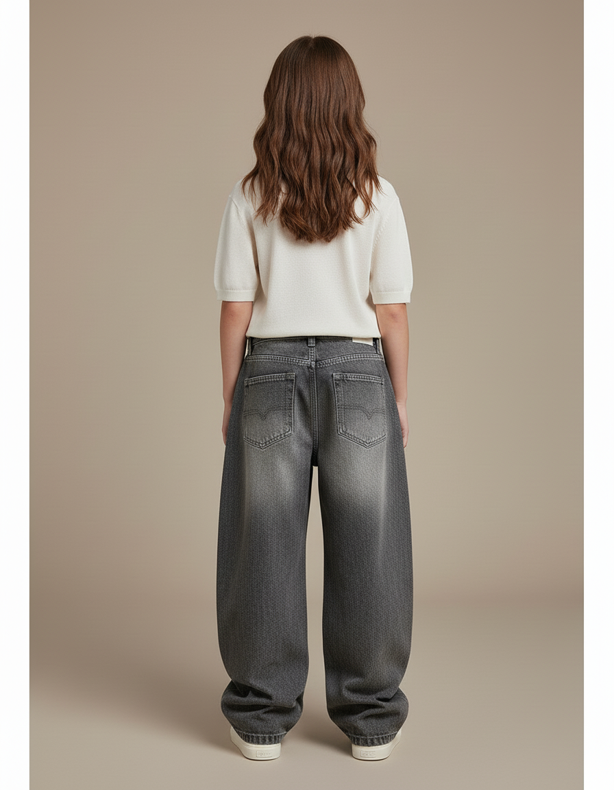 Pantalon Baggy Gris Jean Ample Imprimé Streetwear Enfant - vue 2