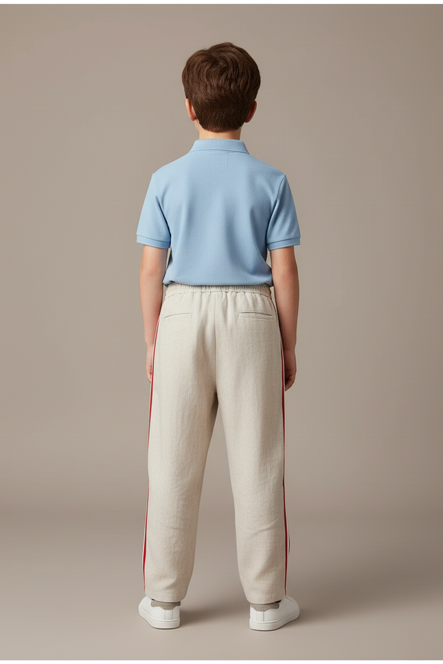 Pantalon Baggy Beige Rayures Rouges Ample Lin Enfant - vue 2