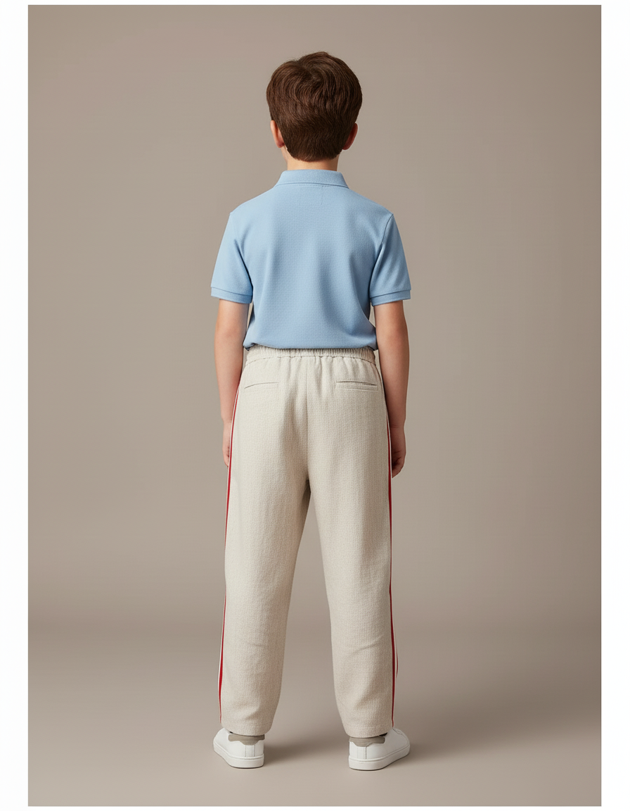 Pantalon Baggy Beige Rayures Rouges Ample Lin Enfant - vue 2