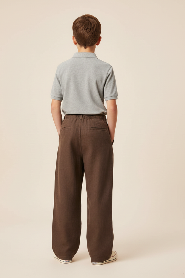 Pantalon Baggy Marron Ample Fluide Enfant Décontracté - Lin - vue 2