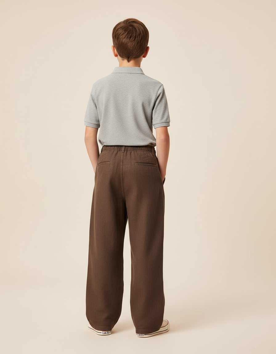 Pantalon Baggy Marron Ample Fluide Enfant Décontracté - Lin - vue 2