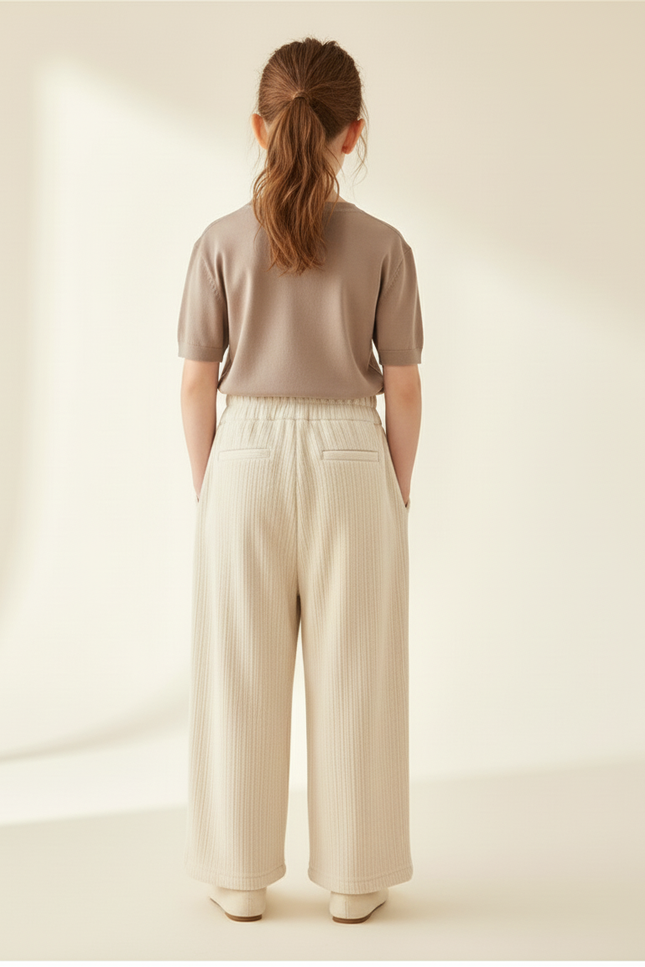 Pantalon Baggy Crème Côtelé Ample Élastique Enfant - Beige Cordé - vue 2