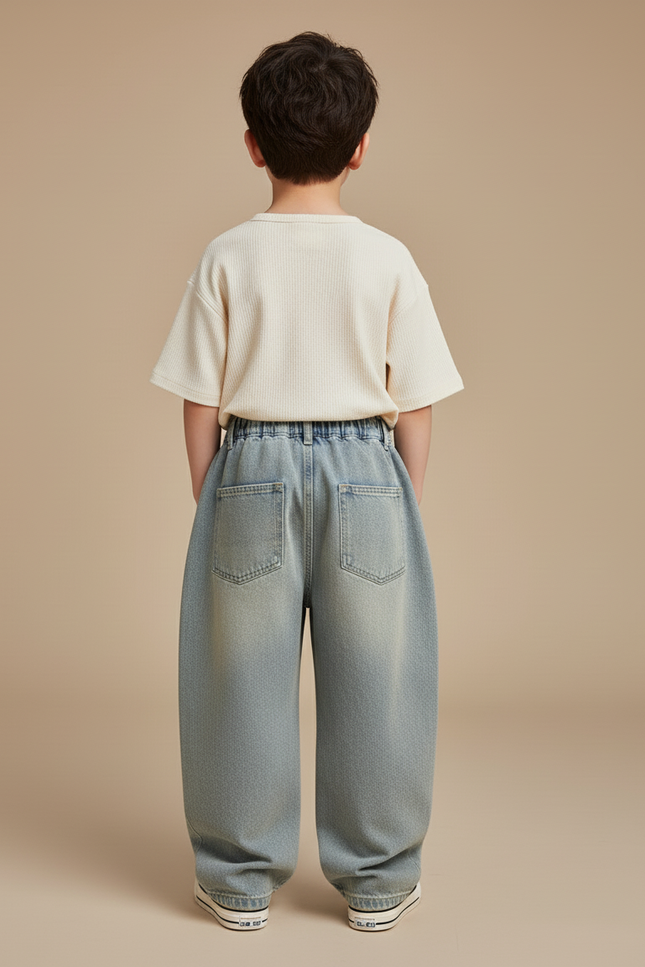 Pantalon Baggy Jean Ample Bleu Clair Garçon Décontracté - vue 2