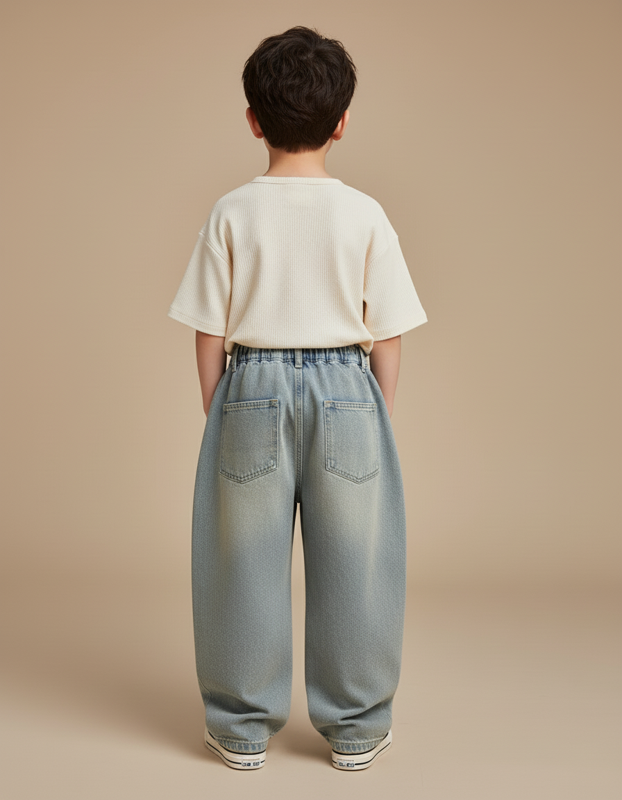 Pantalon Baggy Jean Ample Bleu Clair Garçon Décontracté - vue 2